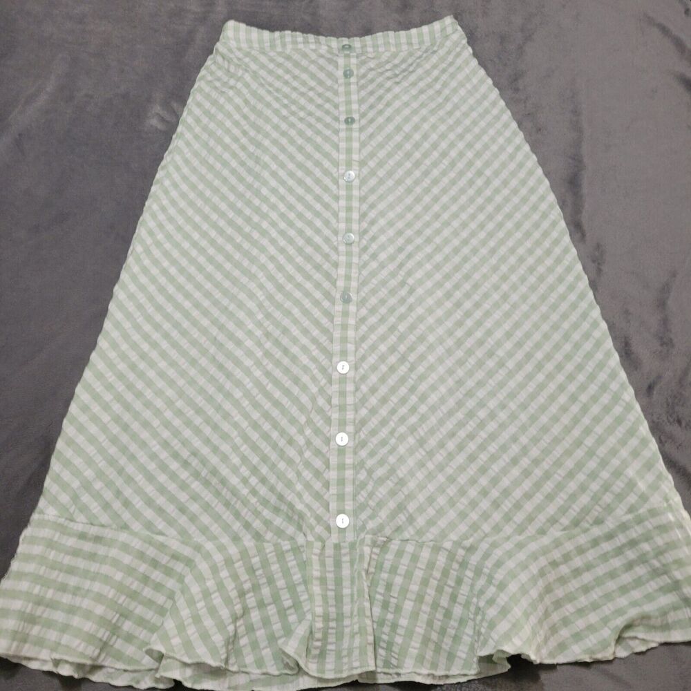 Mlle Gabrielle Pants Womens Medium Green Gingham Elastic Comfort Stretch Pull On